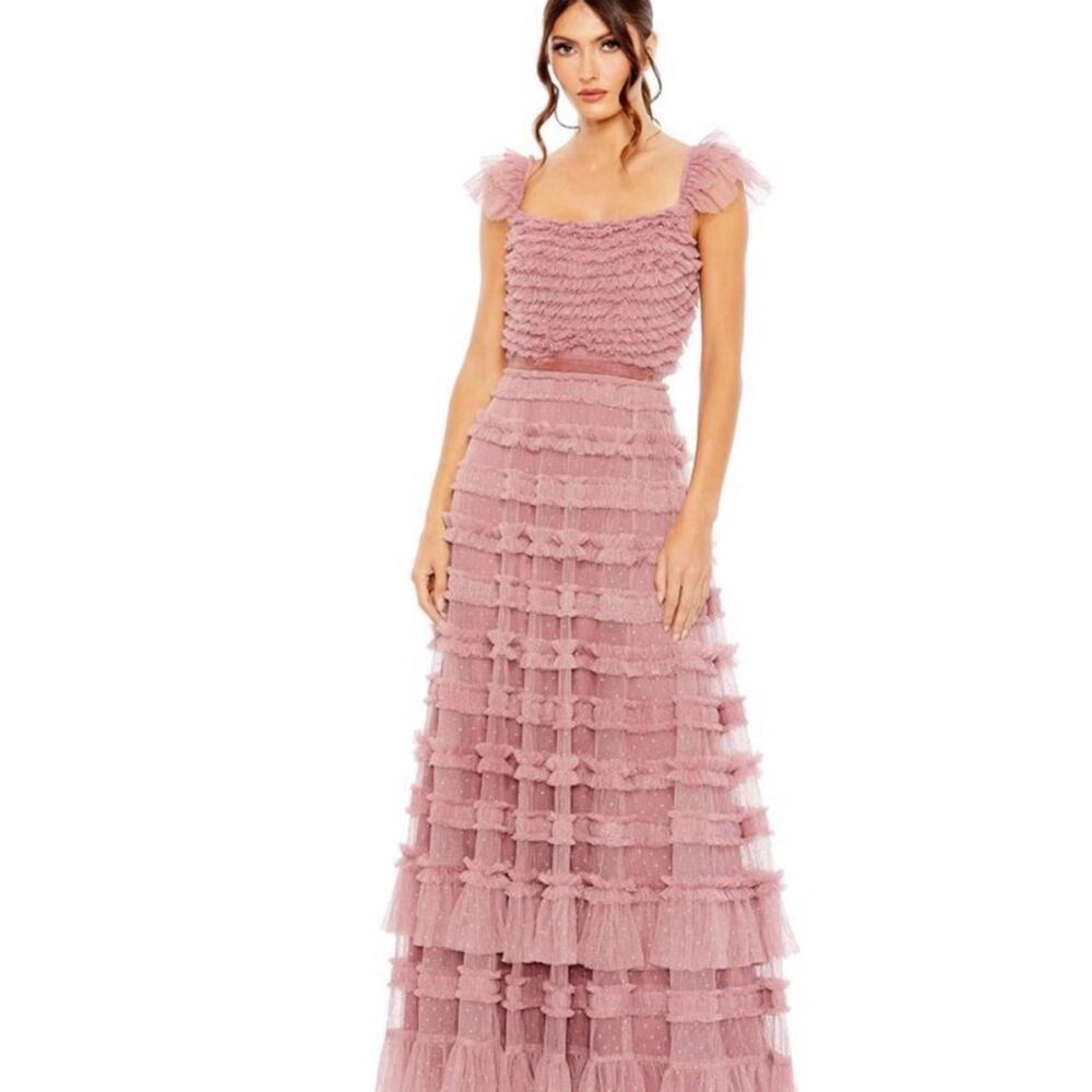 MacDuggal Pink Tulle Ruffle Dress Size 12 NWT